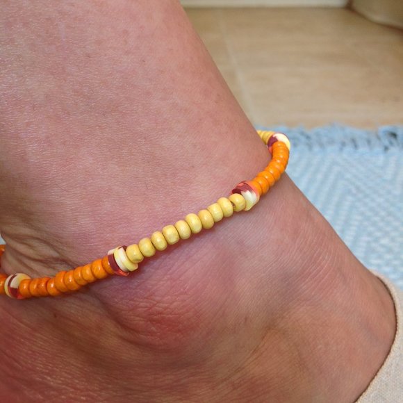 3/$15:  Handmade Stretch Ankle Bracelet-wood beads - Picture 3 of 4